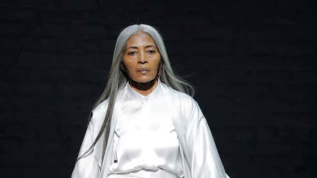 JoAni Johnson walks the runway during Ozwald Boateng show at The Apollo Theater, Harlem, N.Y.