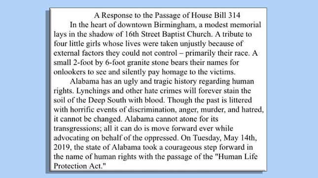 Image for article titled An Open Letter to the White Boys Who Praised Alabama&#39;s Abortion Ban By Citing the Bombing of the 16th Street Baptist Church