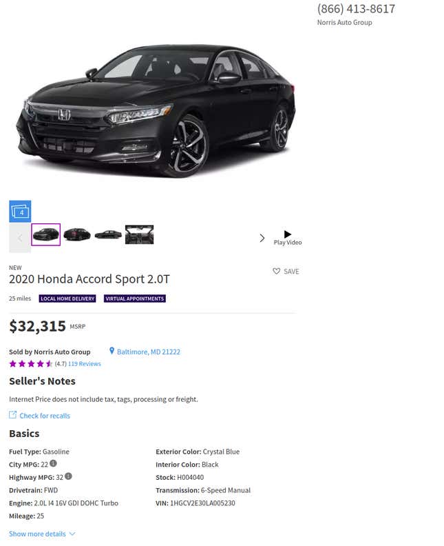Image for article titled Now Is Your Chance To Buy One Of Only Two Brand New Manual 2.0T Accords
