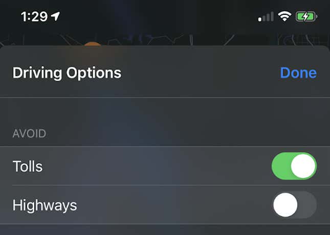 Image for article titled How to Avoid Tolls and Highways on Google Maps, Apple Maps and Waze