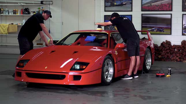 Image for article titled Your Happy Place Is Watching This Ferrari F40 Getting a Full Detail