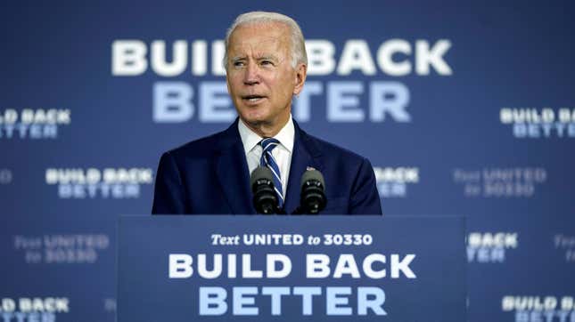 Democratic presidential candidate former Vice President Joe Biden speaks about economic recovery during a campaign event at Colonial Early Education Program at the Colwyck Center on July 21, 2020 in New Castle, Delaware.