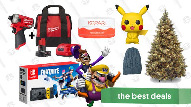 Image for article titled Tuesday&#39;s Best Deals: Fortnite Switch Console, Kopari Beauty, Christmas Trees, Milwaukee Impact Driver, Winter Hats, Giant Pikachu Funko Pop, and More