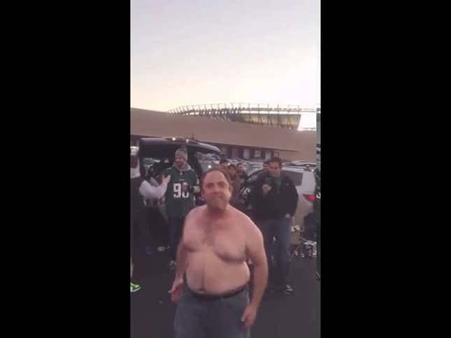 Shirtless Eagles Fan Gives Deeply Uncomfortable Pregame Speech