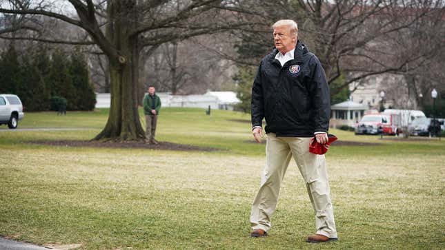 President Donald Trump attempting to stand like a normal person at the White House on March 8, 2019