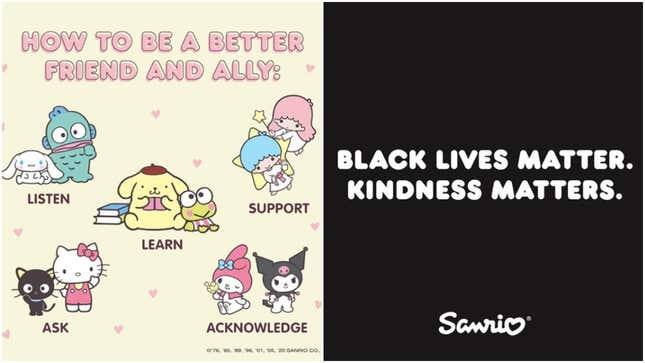 Image for article titled Hello Kitty And Sanrio Show Their Support Of Black Lives Matter