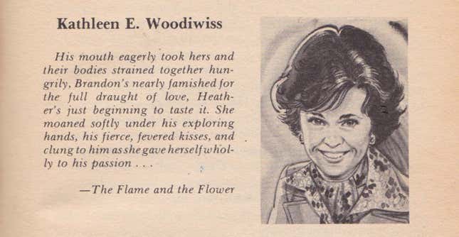 Listing for Woodiwiss in Kathryn Falk’s 1982 guide to the “Leading Ladies of Romance.”
