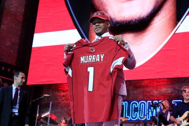 Kyler Murray Oklahoma reacts after he was picked #1 overall by the Arizona Cardinals during the first round of the 2019 NFL Draft on April 25, 2019 in Nashville, Tennessee. 