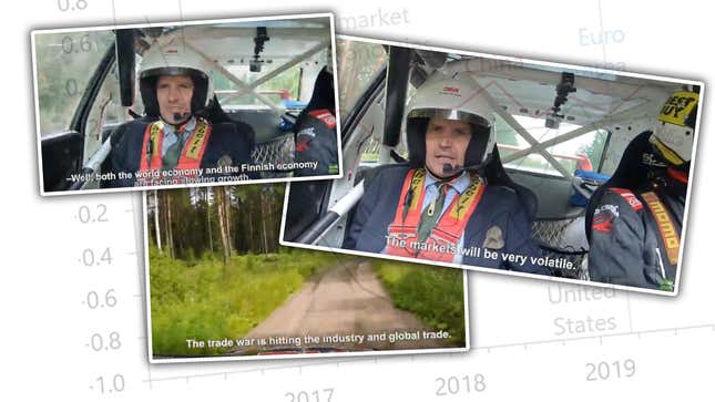 Image for article titled Finnish Economist Delivers Economic Outlook Report In The Most Finnish Way Possible: From Inside A Rally Car