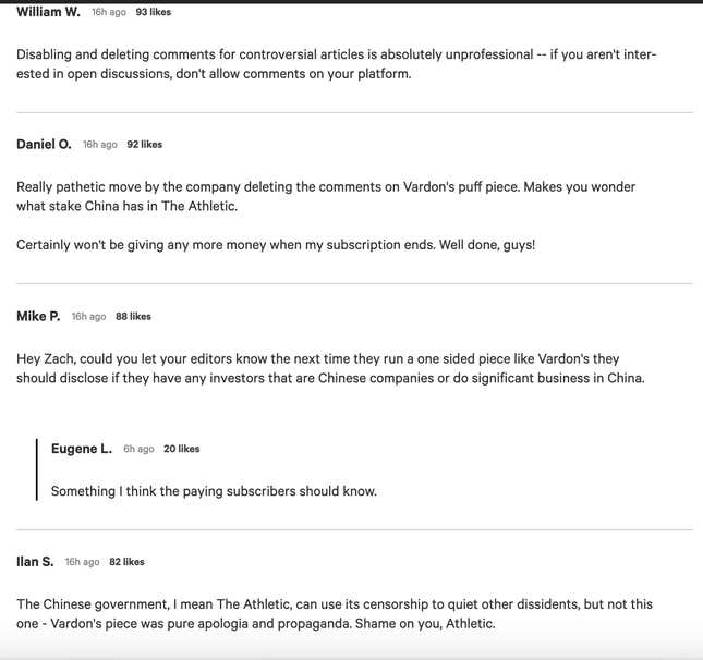 Image for article titled The Athletic Outrages White Men Everywhere By Censoring Their Opinions On China