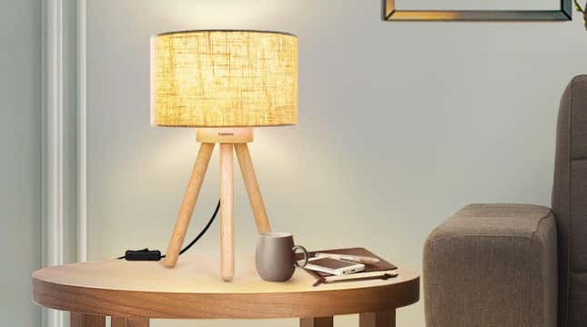 This lamp takes a tripod design more commonly seen on floor lamps, and moves it to your table. It even comes with an LED bulb.
