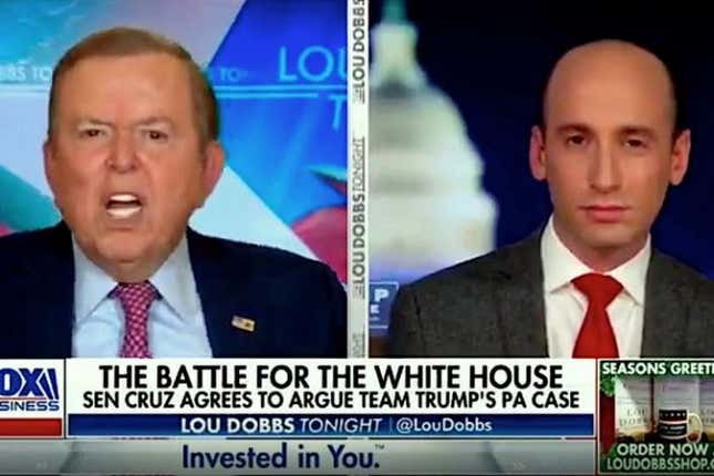 Image for article titled Stephen Miller and Lou Dobbs Have a White Tears-a-thon on Fox News