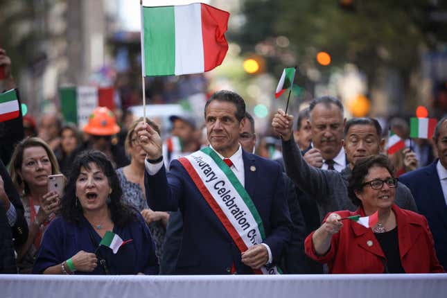 New York Gov. Andrew Cuomo marches in the 75th annual Columbus Day Parade in Midtown Manhattan on Oct. 14, 2019, in New York City. 