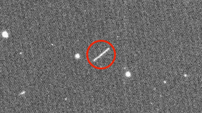 Asteroid 2020 QG. It appears as a streak because it’s closer than the background stars, and because it zipped past the telescope’s camera.