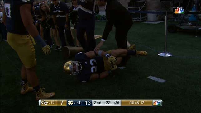 Notre Dame Defensive Back Tears His ACL While Celebrating