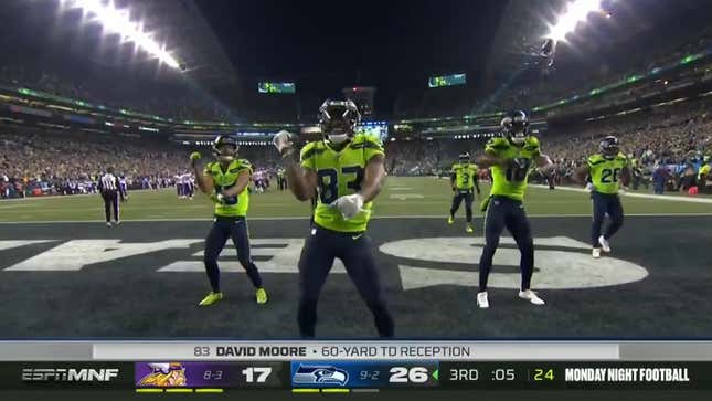 Image for article titled Yes, the Seattle Seahawks Busting Out the &#39;If It Isn&#39;t Love&#39; Dance Routine Was the Blackest Moment in NFL History