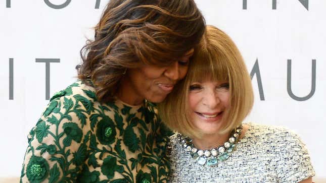 Michelle Obama (L) and Vogue Editor-in-Chief Anna Wintour attend the Anna Wintour Costume Center Grand Opening at the Metropolitan Museum of Art on May 5, 2014 in New York City.