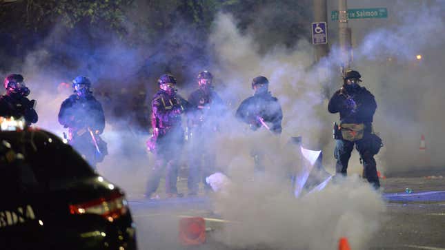 A cloud of tear gas deployed against protestors in Portland, Oregon on July 26, 2020.