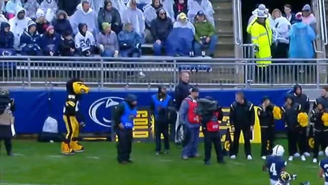 Iowa's Mascot Got Rocked In The Beans By An Errant Pass
