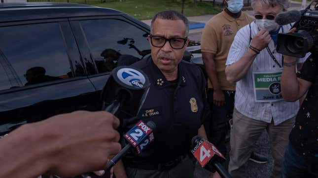 The Chief of Detroit Police James Craig speaks with the press about the protests taking place in Detroit, Michigan, June 3,2020 
