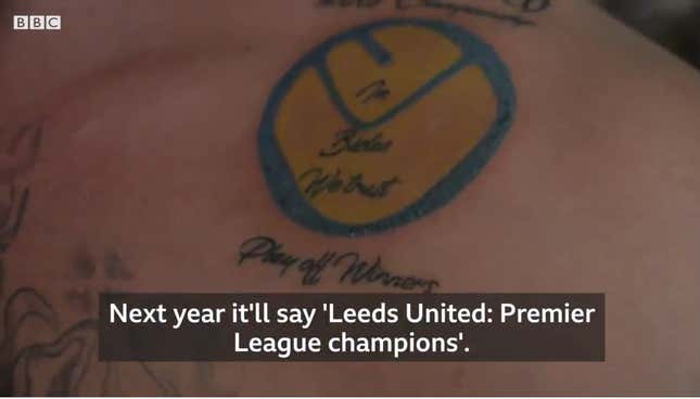 Image for article titled This British Lad&#39;s Body Art Is Quickly Becoming A Chronicle Of Failed Soccer Predictions