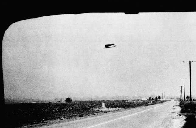 One of three photos of a supposed UFO taken by Rex Heflin, August 3, 1965, near Santa Ana, Calif. Heflin was an Orange County highway department investigator. 