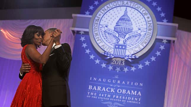 President Barack Obama and first lady Michelle Obama dance during the Commander in Chief Inaugural Ball on January 21, 2013, in Washington, DC.