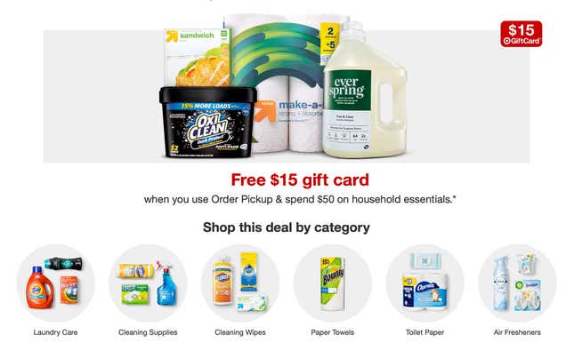 Free $15 Gift Card With $50 Household Essentials Purchase | Target