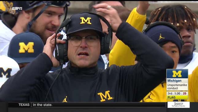 Harbaugh Spikes Headset, Breaks It, Earns Penalty