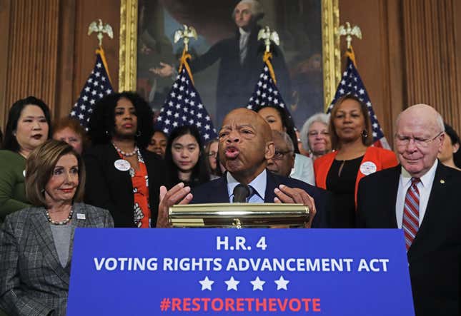  Rep. John Lewis (D-GA) speaks to the media ahead of the House voting on the H.R. 4, The Voting Rights Advancement Act, on December 6, 2019, in Washington, DC.