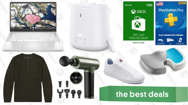 Image for article titled Tuesday&#39;s Best Deals: Xbox Gift Cards, TaoTronics Massage Gun, HP Chromebook 14, JACHS NY Sale, PlayStation Plus, ComfiLife Seat Cushion, K-Swiss Sneakers, and More