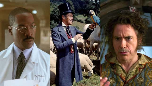 From left: Eddie Murphy, Rex Harrison, and Robert Downey Jr. as Dr. Dolittle.