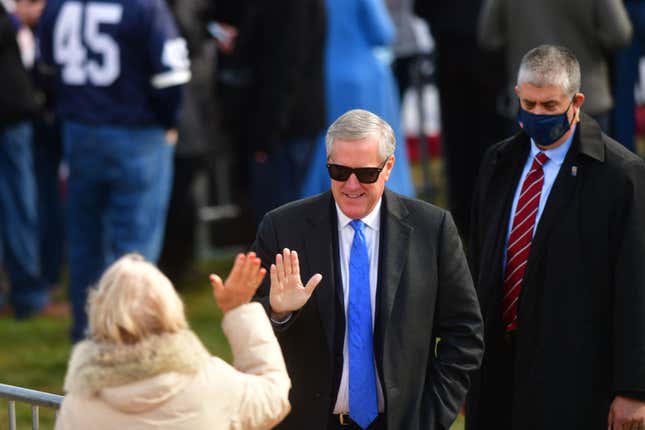 Mark Meadows high-fives a supporter at a Trump rally in Pennsylvania on October 31. 