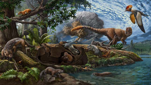 A paleoart illustration of Early Cretaceous life, including the little guys.