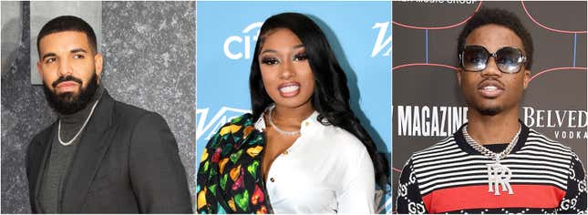 From L to R: Drake, Megan Thee Stallion and Roddy Ricch lead the 2020 BET Awards nominations. Drake has six nominations, while Megan and Roddy have five.