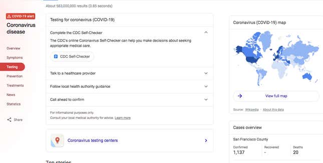 Image for article titled Now You Can Find a COVID-19 Testing Center Using Google