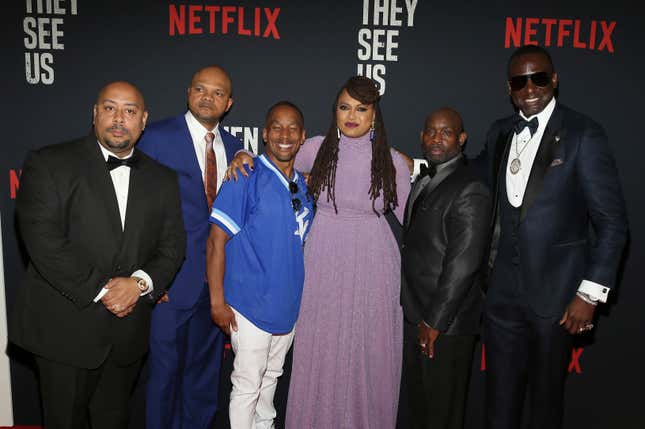 Director Ava DuVernay center with the central park 5 Raymond Santana left, Kevin Richardson, Korey Wise, Anthony McCray and Yuesf Salaam attend the world premiere of “When They See Us.”