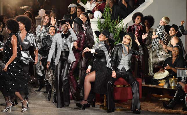 Models dance on the runway for the Tommy Hilfiger x Zendatya fall runway show at the Apollo Theater on September 8, 2019 in New York City.