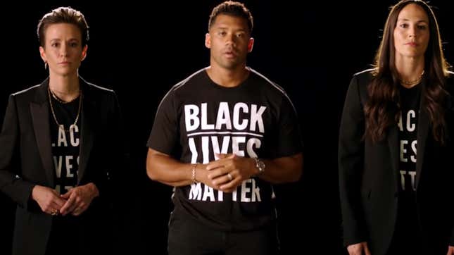 Image for article titled Russell Wilson, Sue Bird and Megan Rapinoe Deliver Powerful Black Lives Matter Message at 2020 ESPYs