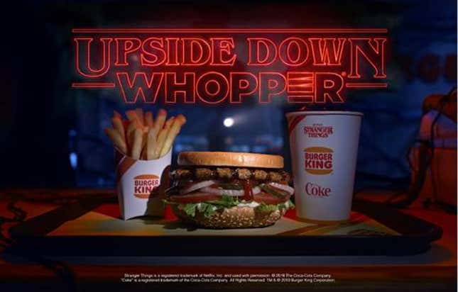 Image for article titled Burger King's Stranger Things-themed Upside Down Whopper is just an upside-down Whopper