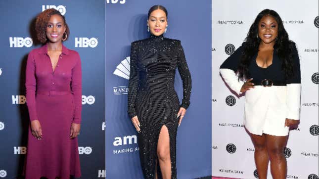 Issa Rae attends the HERstory presented by Our Stories to Tell on January 24, 2020; La La Anthony attends the 2020 amfAR New York Gala on February 05, 2020; Angelica Nwandu attends Beautycon Festival Los Angeles 2019 on August 11, 2019.