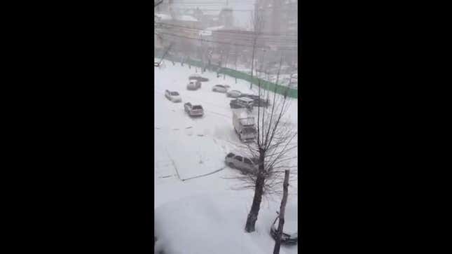 Watch A Runaway Truck Turn A Russian Road Into 'Curling With Cars'