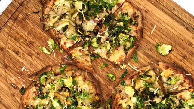 Image for article titled Brussels sprout flatbread pizzafies your Thanksgiving vegetables
