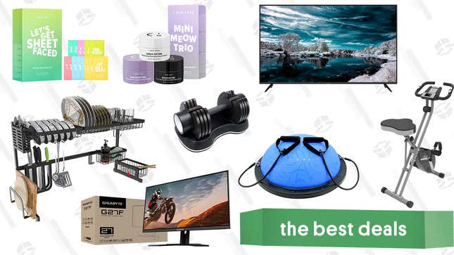 Image for article titled Sunday&#39;s Best Deals: Sharp AQUOS 70&quot; Smart TV, Ativafit Exercise Equipment, Gigabyte Gaming Monitor, I Dew Care Facial Mask Sets, Over the Sink Dish Drying Racks, and More
