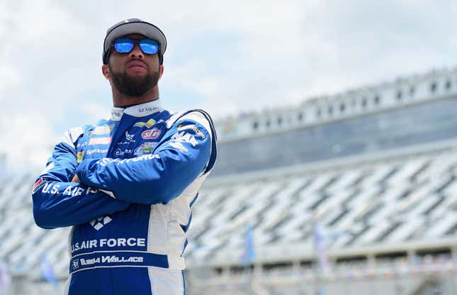 Bubba Wallace, driver of the #43 U.S. Air Force Chevrolet, stands by his car during practice for the Monster Energy NASCAR Cup Series Coke Zero Sugar 400 at Daytona International Speedway on July 5, 2018 in Daytona Beach, Florida.