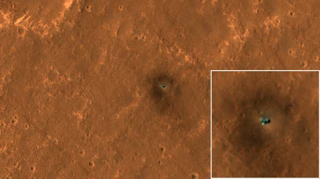 The InSight lander on Mars, with inset showing a close-up view. 