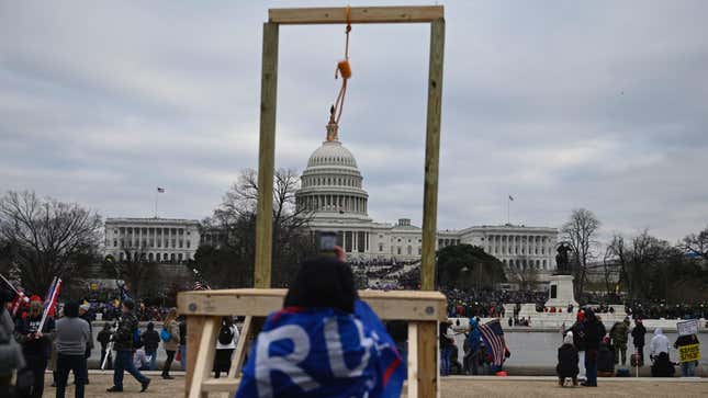 A gallows erected by Trump-supporting violent extremists in front of the Capitol.