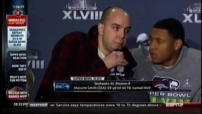 9/11 Truther Invades Malcolm Smith's Super Bowl Postgame Conference