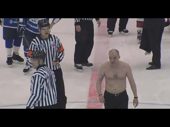 Russian Hockey Brawl Leaves Coach Shirtless And Triumphant