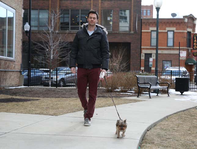 Image for article titled Cute New Dog Helping Single Man Pick Up Tons Of Hot Shit